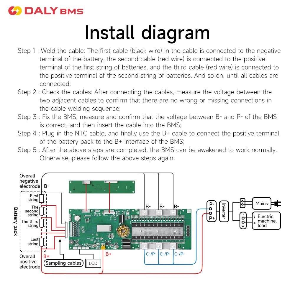 Daly Smart Lifepo4 BMS 8S 12S 15S 16S 24V 36V 48V 100A 200A Home Energy Storage Inverter RS485 CAN