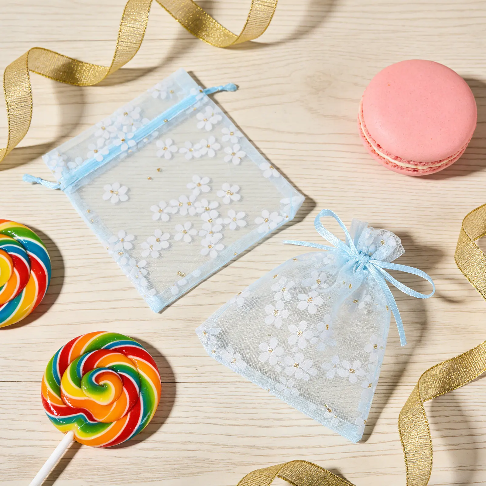 50Pcs Drawstring Organza Bags Silver Foil Sheer Wedding Favor Pouches Mini Jewelry Candy Packaging Small Mesh Party Gift Bags view 6
