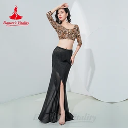 Belly Dancer Costume Leotard Half Sleeves Top Vs Black Tassel Long Skirt Women Adult Oriental Bellydance Clothing