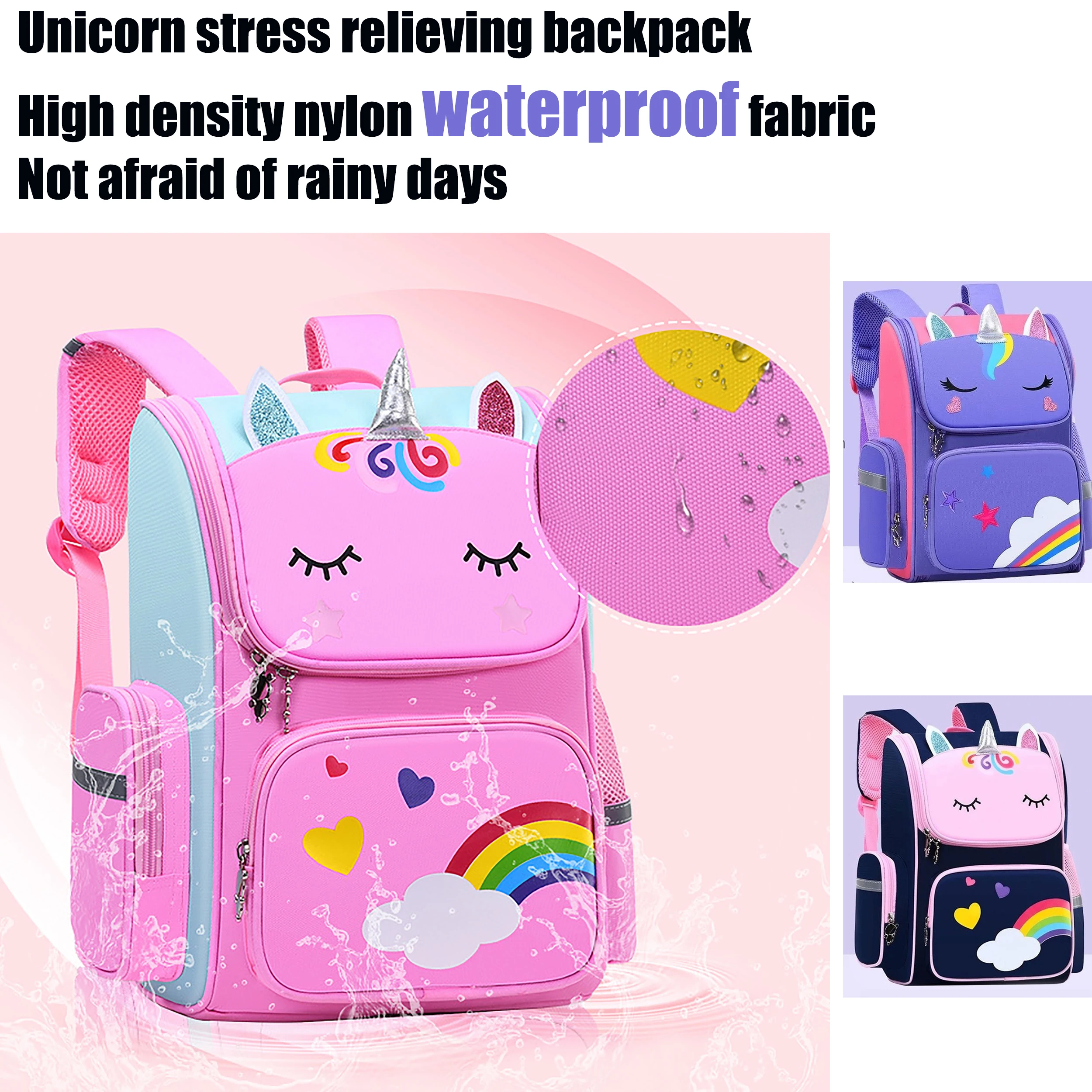 Super cool unicorn waterproof decompression backpack, available in 3 colors with glow in the dark stickers, girls' favorite back