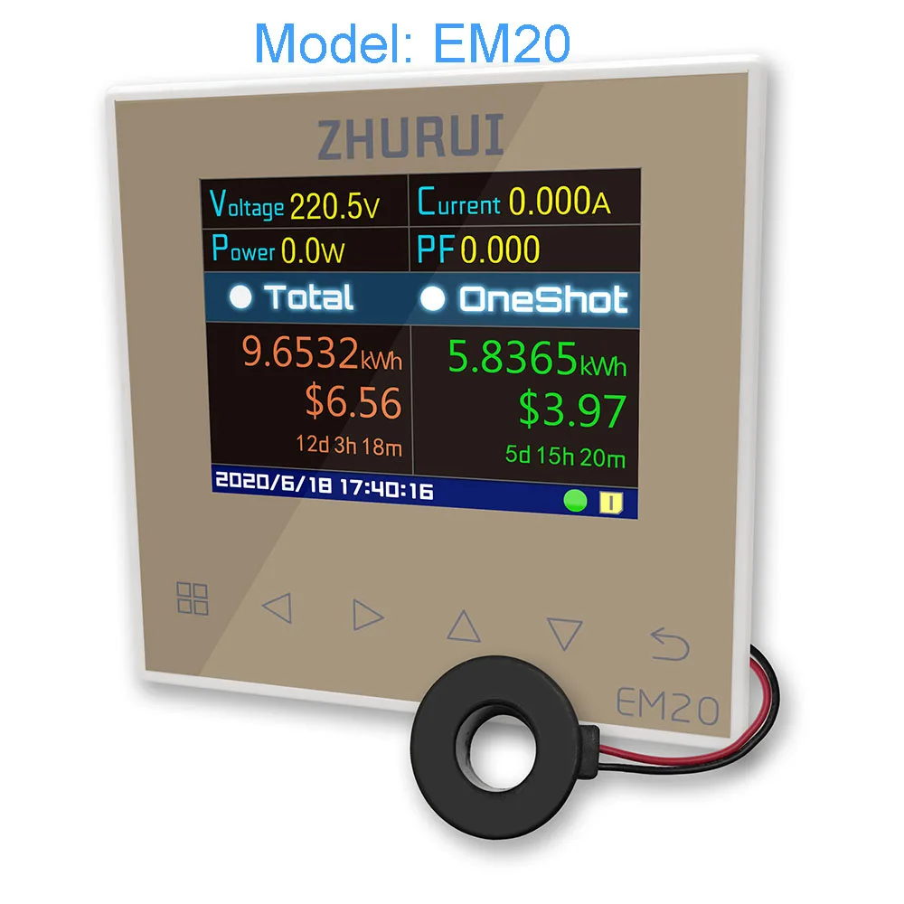 

EM20/20-ER Energy Meter Power Meter Electricity Meter Watt with Free Transformer 60A/120A Free Relay for Home And Business Use