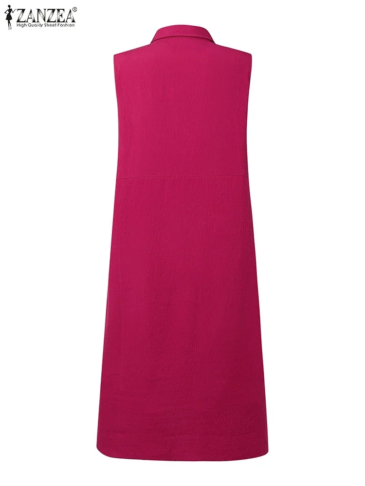 Plus size 5xl zanzea feminino tanque vestido de verão moda sem mangas botões elegante vestido de festa 2025 verão casual sólido midi vestidos