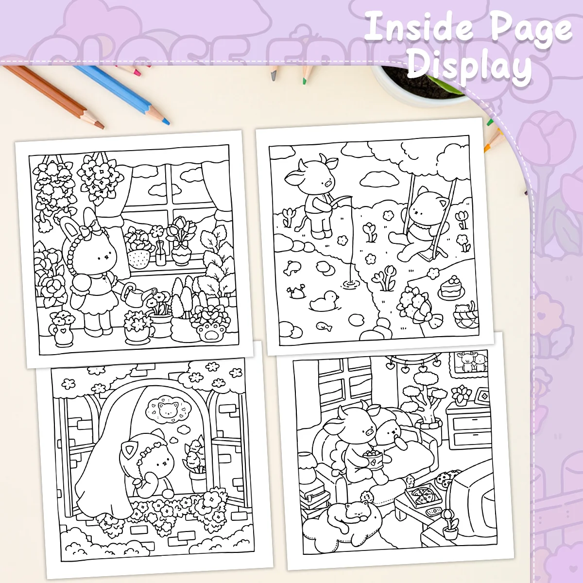 CLOSE FRIENDS Coloring Book for Adult Featuring Bold-easy Pattern for Relaxation Kids Educational DIY Painting Drawing Book