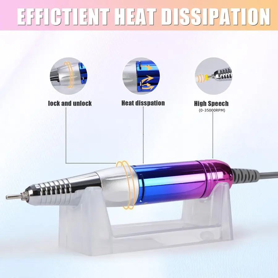 Taladro eléctrico para uñas acrílicas, juego de herramientas de lima de uñas eléctrica de 35000 RPM, pedic de manicura recargable EFile portátil