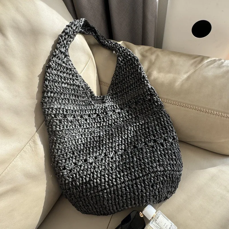 Casual Straw Woven Shoulder Bags For Women Wicker Handbags Handmade Summer Beach Bag Female Travel Large Capacity Rattan Totes