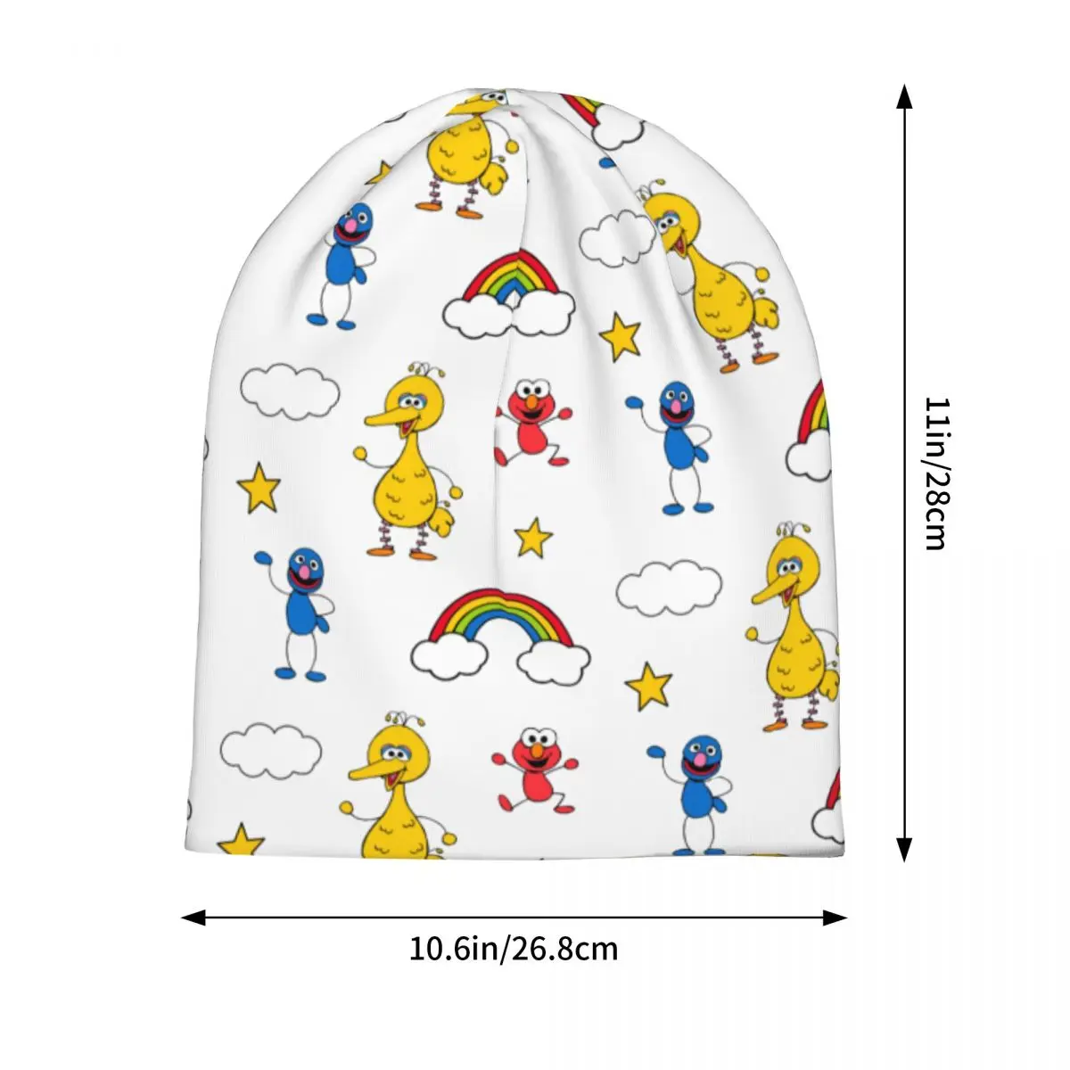Sesame Street Pals Rainbow Doodley Pattern Cap Goth Adult Street Skullies Beanies Hats Spring Warm Head Wrap Bonnet Hats