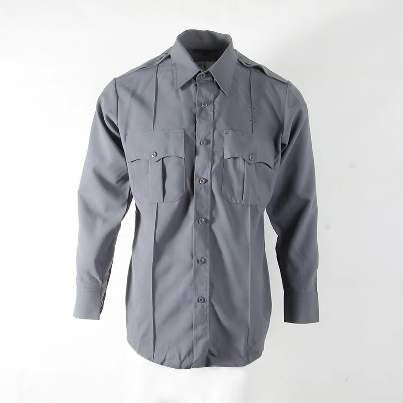 Summer Men's Loose Fit Long Sleeve Work Shirt Double Pocket American Casual Uniform Polyester Youth Daily Wear Regular Length