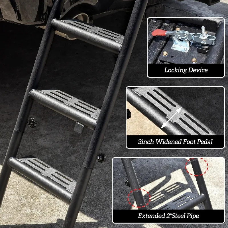 บันไดกระบะประตูท้ายแบบพับได้ขนาด 42 นิ้วพร้อมราวจับสําหรับรถกระบะ (F150, RAM 1500 ฯลฯ) อุปกรณ์เสริม