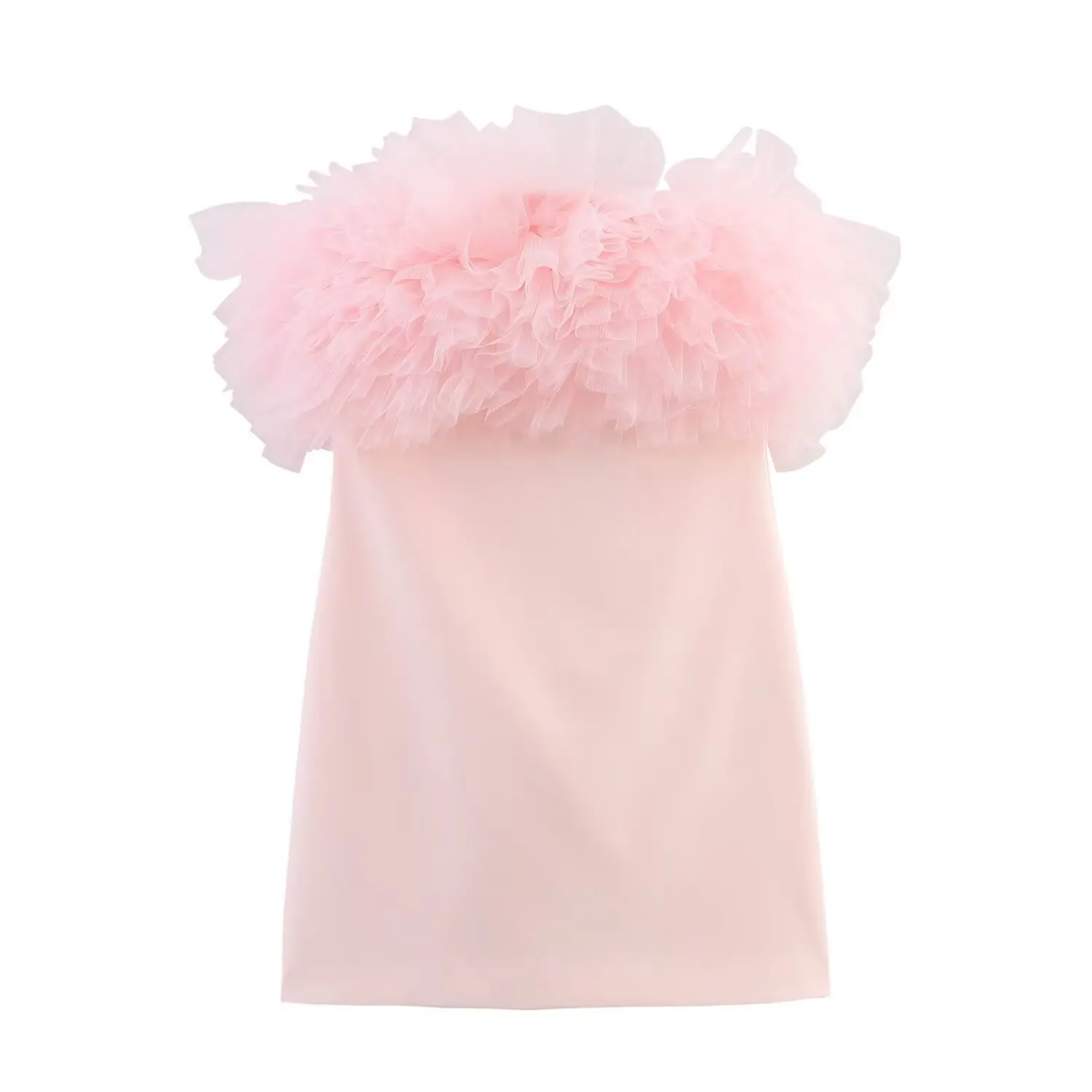 

Women 2025 Summer New Chic Fashion Fluffy silk net Mini Dress Vintage Sleeveless Backless Female Dresses Mujer