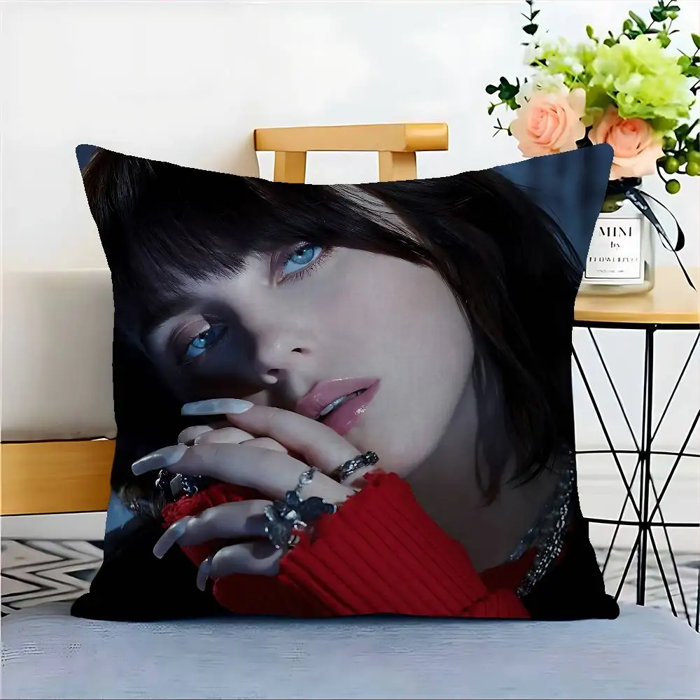 B-BillieS Singer E-EilishS Cushion Cover Car Throw Pillow Case For Sofa Car Christmas Gift 40x40cm 45x45cm
