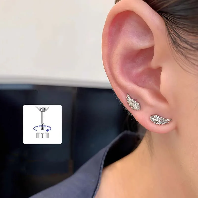 موضة فضية اللون الزركون الجناح وأقراط للنساء الفاخرة لامعة كريستال هندسية شخصية الأذن العظام مجوهرات أظافر هدايا #2