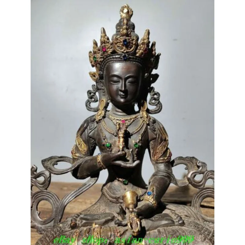 11''Old Tibetan Bronze Gilt inlay Gems Vajrapani Chana Dorje Deity Buddha Statue