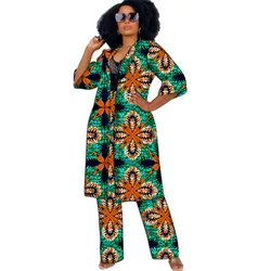 Women African Clothing Cardigan Coat Set Extended Windbreak Half Sleeve Tops With Straight Pants Ankara Outfits