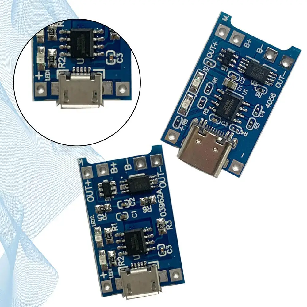 10PCS 18650 for TP4056 5V 1A Lithium Battery Charger Module with Protection Dual Functions Charging Board Type-C/Micro