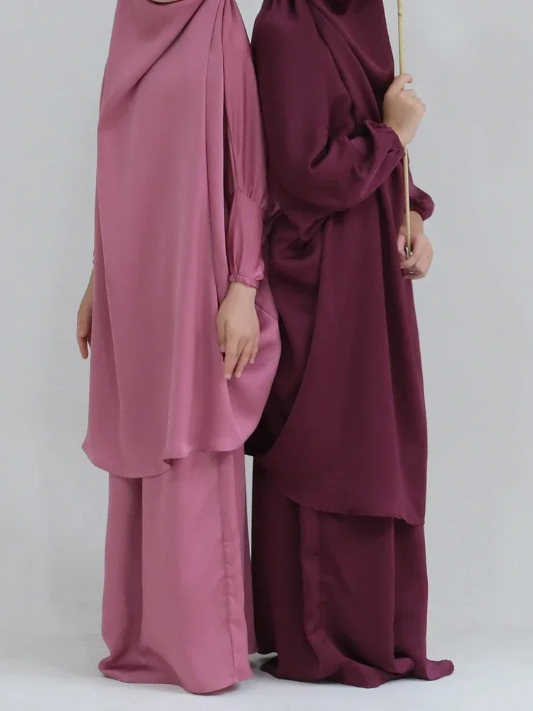 Eid Muslim Long Khimar Dress Kids Girls Abaya Long Khimar Set Prayer Garment Ramadan Dresses 2 Piece Jubha Robe Caftan Jilbab