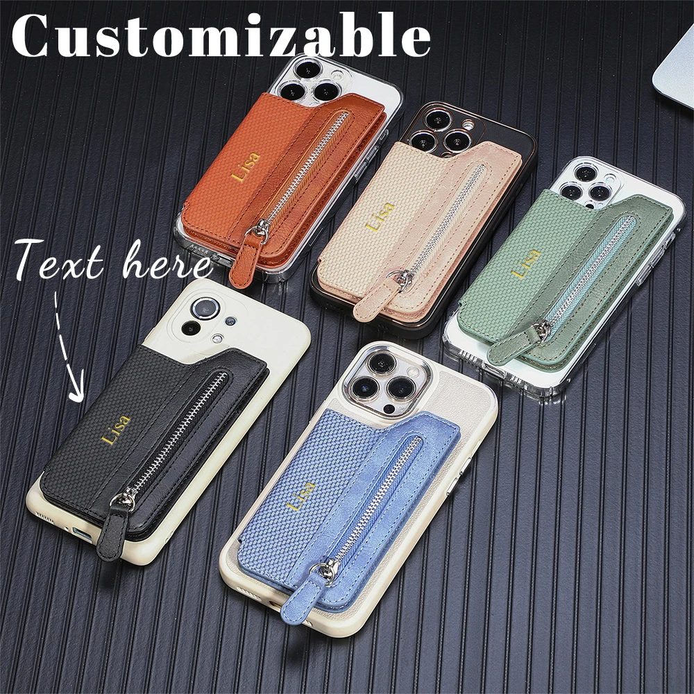 Customized name mobile phone card case with left and right flip covers, multiple card slots, zipper, creative mobile phone bag