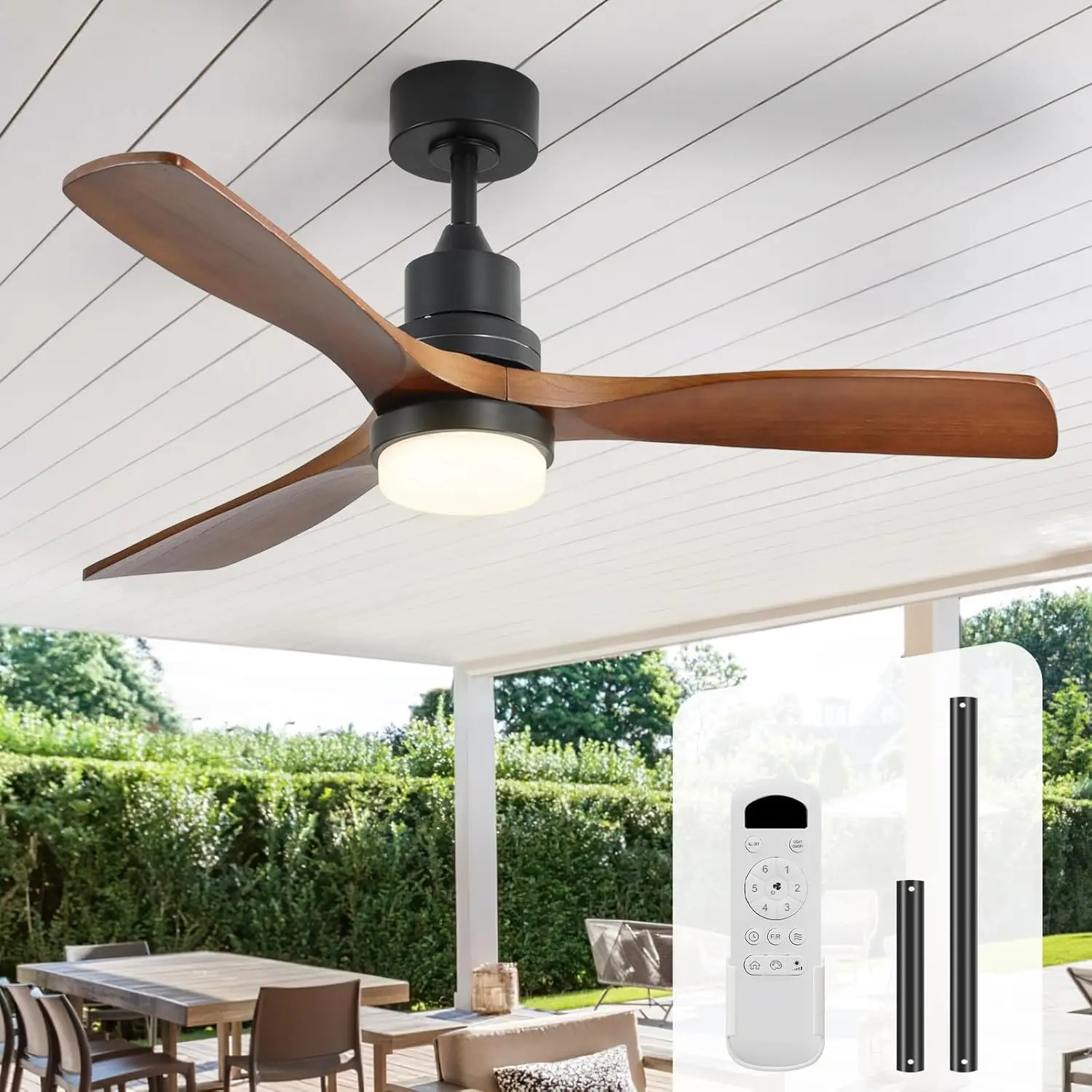 

52 Inch Ceiling Fan with Lights and Remote, Solid Wood Blades, Quiet DC Motor for Bedroom Living Room Patio