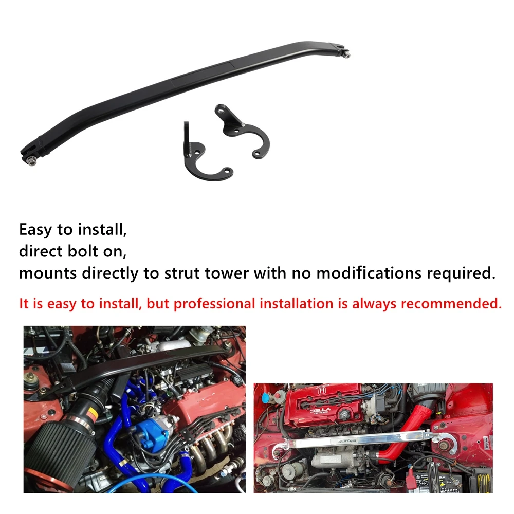 Vordere Federbeinstange aus Aluminium für 92-00 Honda Civic EG EK 93-97 Del Sol 94–01 Integra DC2 vordere obere Federbeinstange Silber/Schwarz