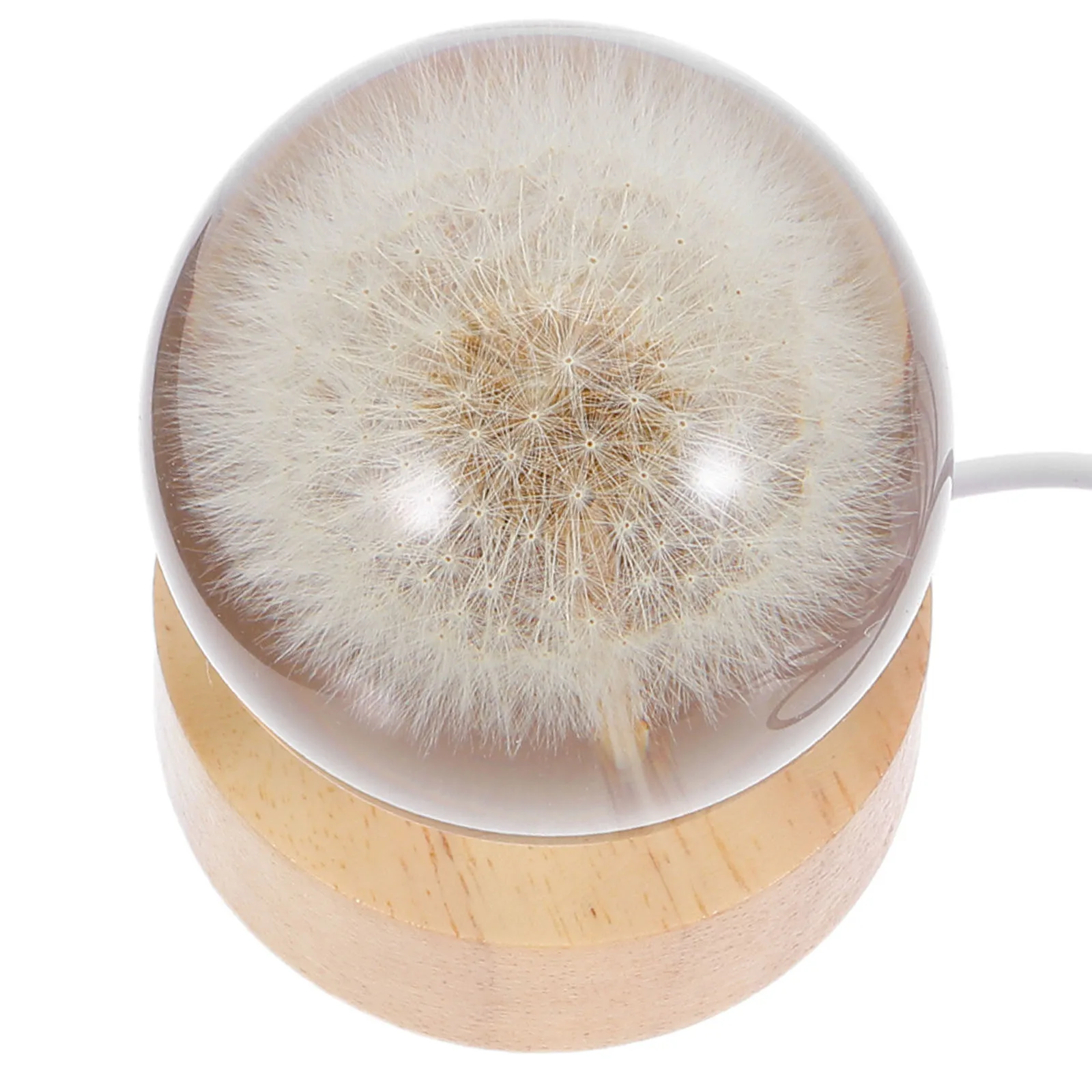 

3D Dandelion Crystal Ball 6cm Luminous Immortality Flower Gift Crystal Balls Wood Stand Base Preserved Flower Sphere Balls