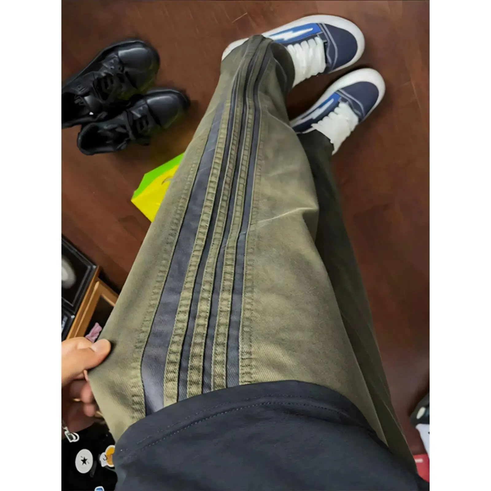 

Military een Striped Men's Casual Sports Pants Straight Leg Workwear Trousers High Street Sle New Trend Summer Faion