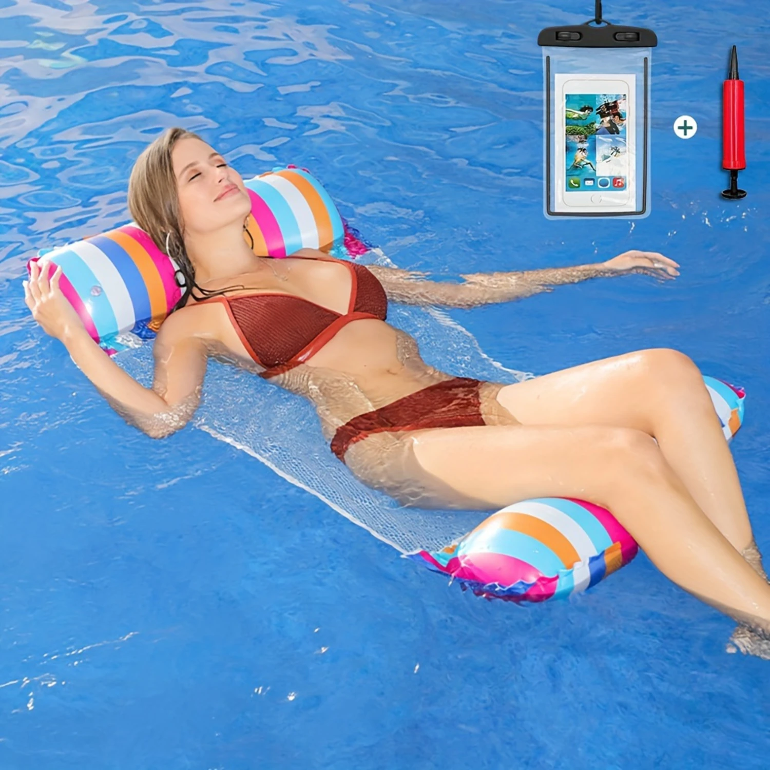 1set, Floating Hammock, Mobile Phone Waterproof Bag And  Set, Pool Water Floating Recliner, Swimming Supplies