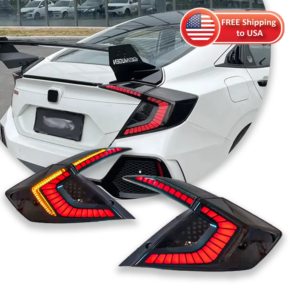 

LED Taillights Assembly DRL Turn Signal For Honda Civic 10th Gen 2016-2020 Dragon Scale Rear Tail Lamps Brake + Reverse Light