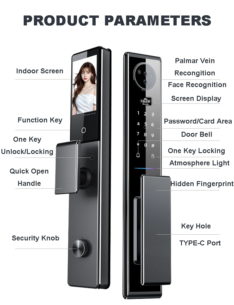 Smart Lock in Palm vein 3D facial recognition visual Wifi camera Homekit Mihome smart digital electronic fingerprint door lock