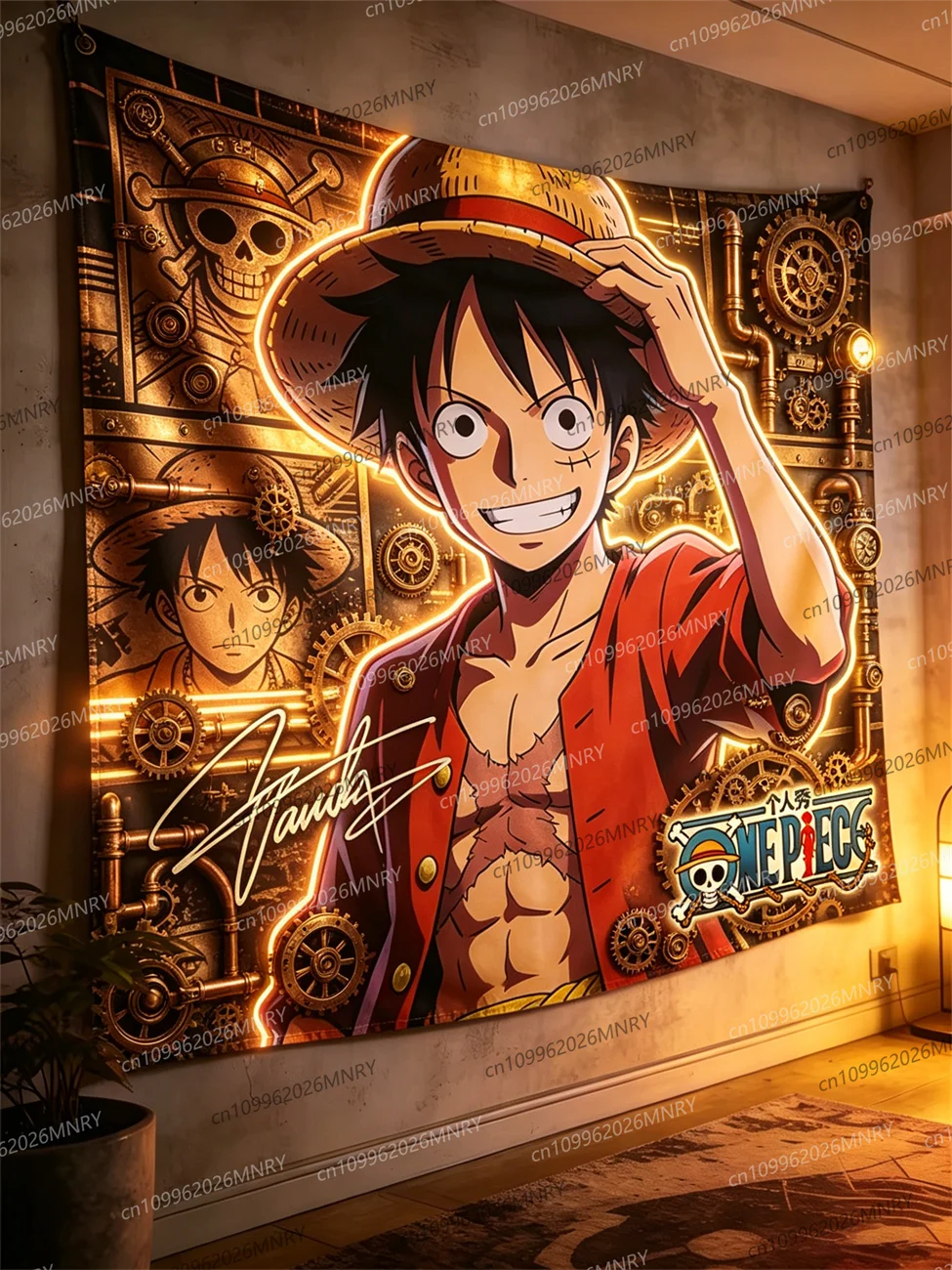 One Piece Luffy 3D-Effekt Wandteppich - Anime Piratenflaggen-Motiv Hängende Dekoration für Schlafzimmer, Wohnzimmer & Studentenwohnheim Wandbehang Geschenk