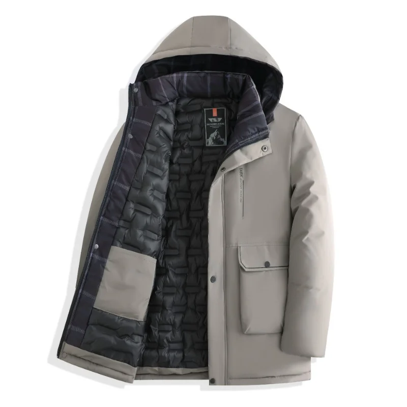 Parka en coton épais et chaud pour homme, vêtement d'extérieur décontracté, coupe-vent, couleur unie, à capuche, collection hiver