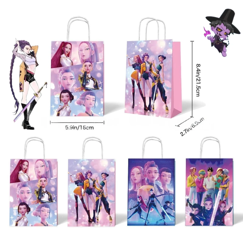 

K-Pop Охотники на демонов, анимационные товары, милый бумажный упаковочный пакет с героями мультфильмов, креативный подарочный пакет с конфетами и закусками, сумка, подарок