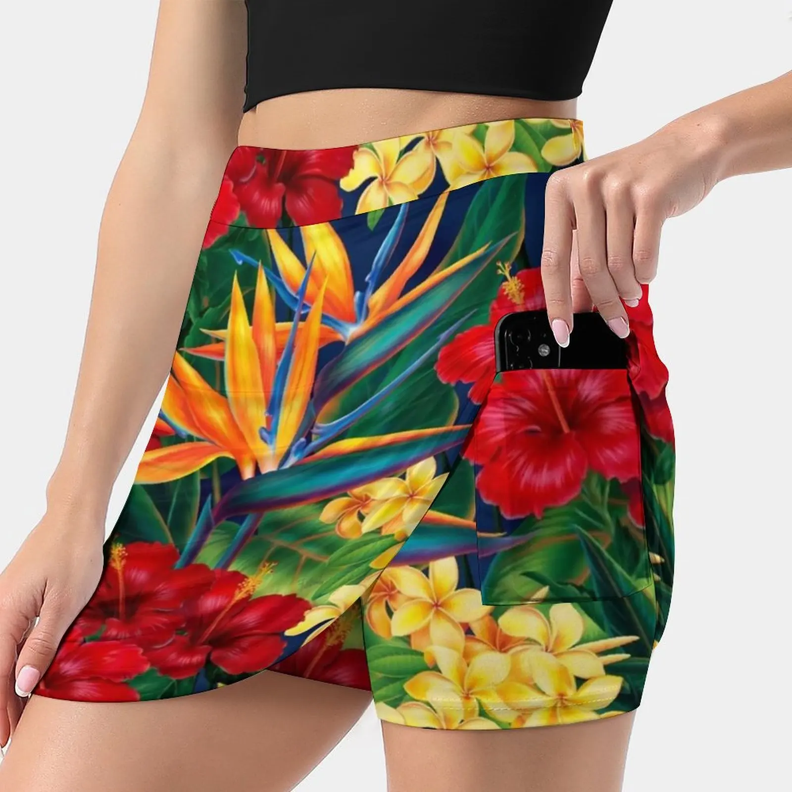 Tropical Paradise Hawaiian Birds Of Paradise Illustration Women's skirt With Pocket Vintage Skirt Printing A Line Skirts Summer