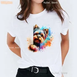 Watercolor Pug/Dachshund/Yorkshire Print T Shirt Women Funny Dog Lover Tshirt Femme Summer Short Sleeve T-Shirt Female