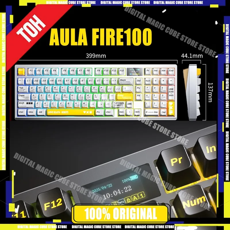 

ГОРЯЧАЯ игровая механическая клавиатура Aula FIRE100, 3 режима, RGB сменная, беспроводная, 2,4G, скорость опрокидывания, 100% макет, игровые аксессуары, подарки