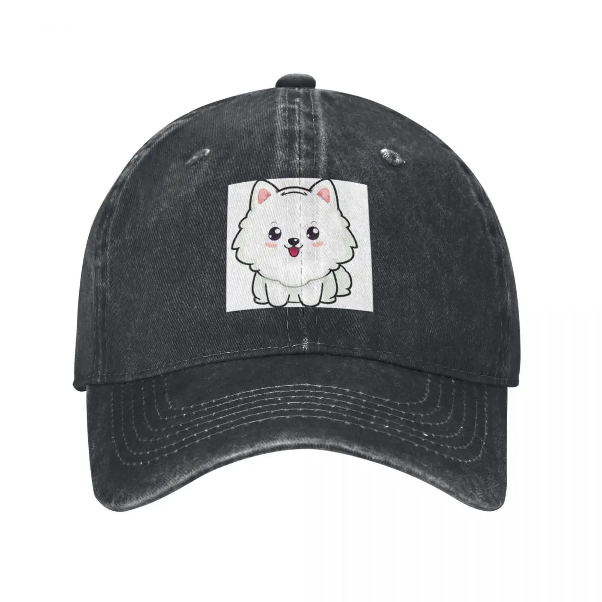 American Eskimo Kawaii Cartoon Cute Dog Breeds Baseball Caps Vintage Denim Washed Headwear Unisex Style Outdoor Running Hats