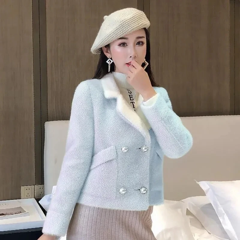 Woolen Coat Women's 2022 Autumn Winter New Slim Korean Fashion Casual Outerwear Women Imitation Mink Fleece Short Wool Jacket