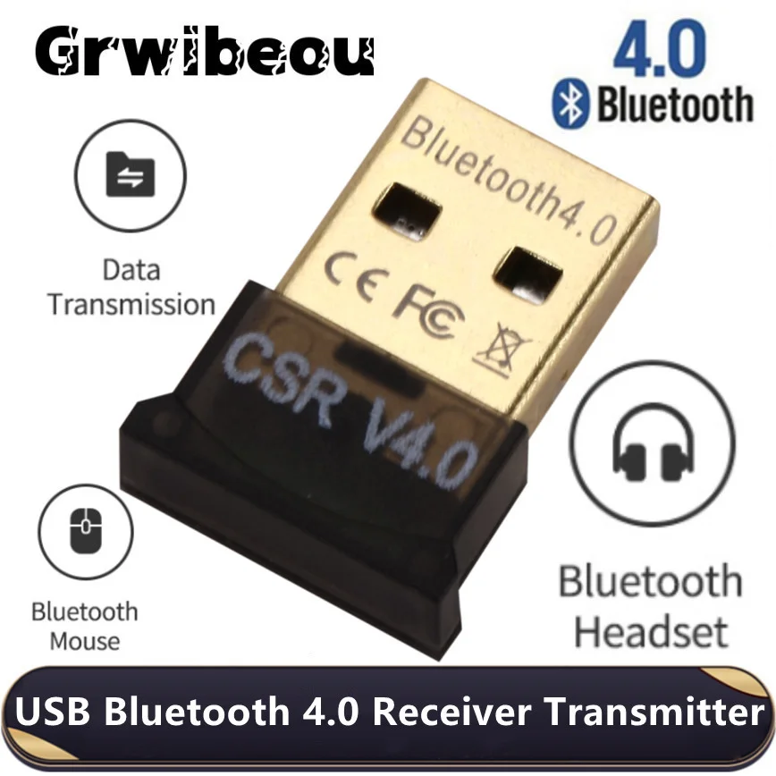 Grwibeou 블루투스 4.0 수신기 송신기 어댑터, 무선 USB 블루투스 오디오 수신기 동글 어댑터, 컴퓨터 PC 노트북용