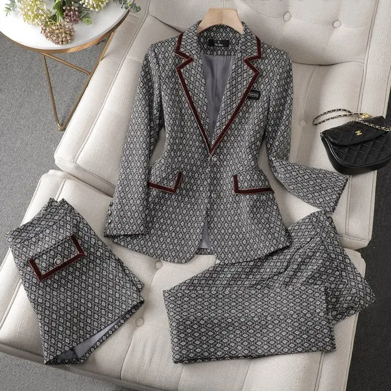 

Women's Fashion Casual Blazer Set Korean Elegant Spring and Autumn Temperament Suit Coat Trousers Two-piece Ladies Pants Suits