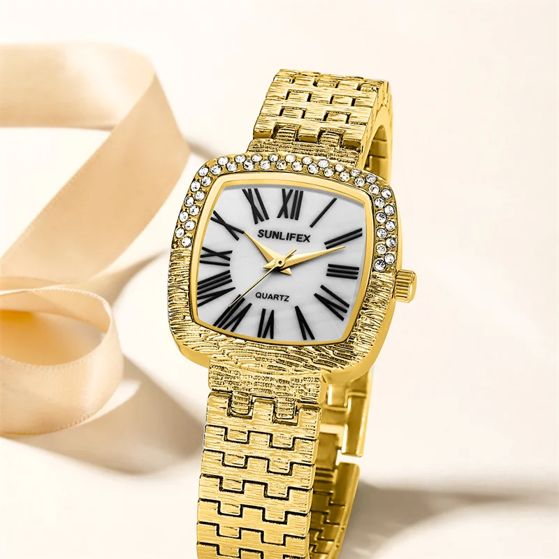 Luxury temperament fashionable square diamond dial women's watch high-end minimalist design exquisite quartz waterproof watch