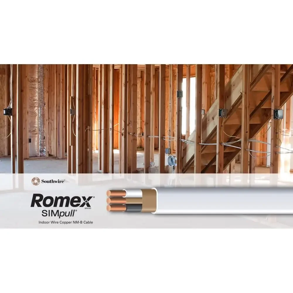 Romex Simpull 14/2 NMB Cable 100ft Coil Easy Installation 600V Solid Copper Wire Branch Circuit Switch Outlet White Color 15