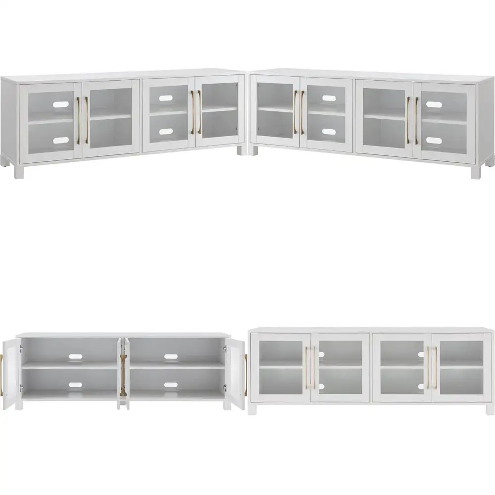 Soporte de TV rectangular henn&hart para televisores de hasta 80" en blanco, soportes de TV con chimenea eléctrica para salón