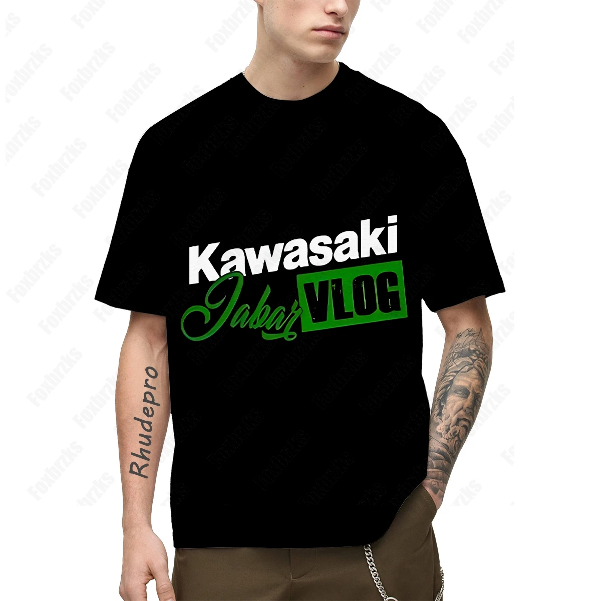 

2024 Classic Kawasaki Team Racing Green Logo Tee Shirt Men Black Crewneck T-Shirt Motorcycle Short-sleeved Racing Cycling
