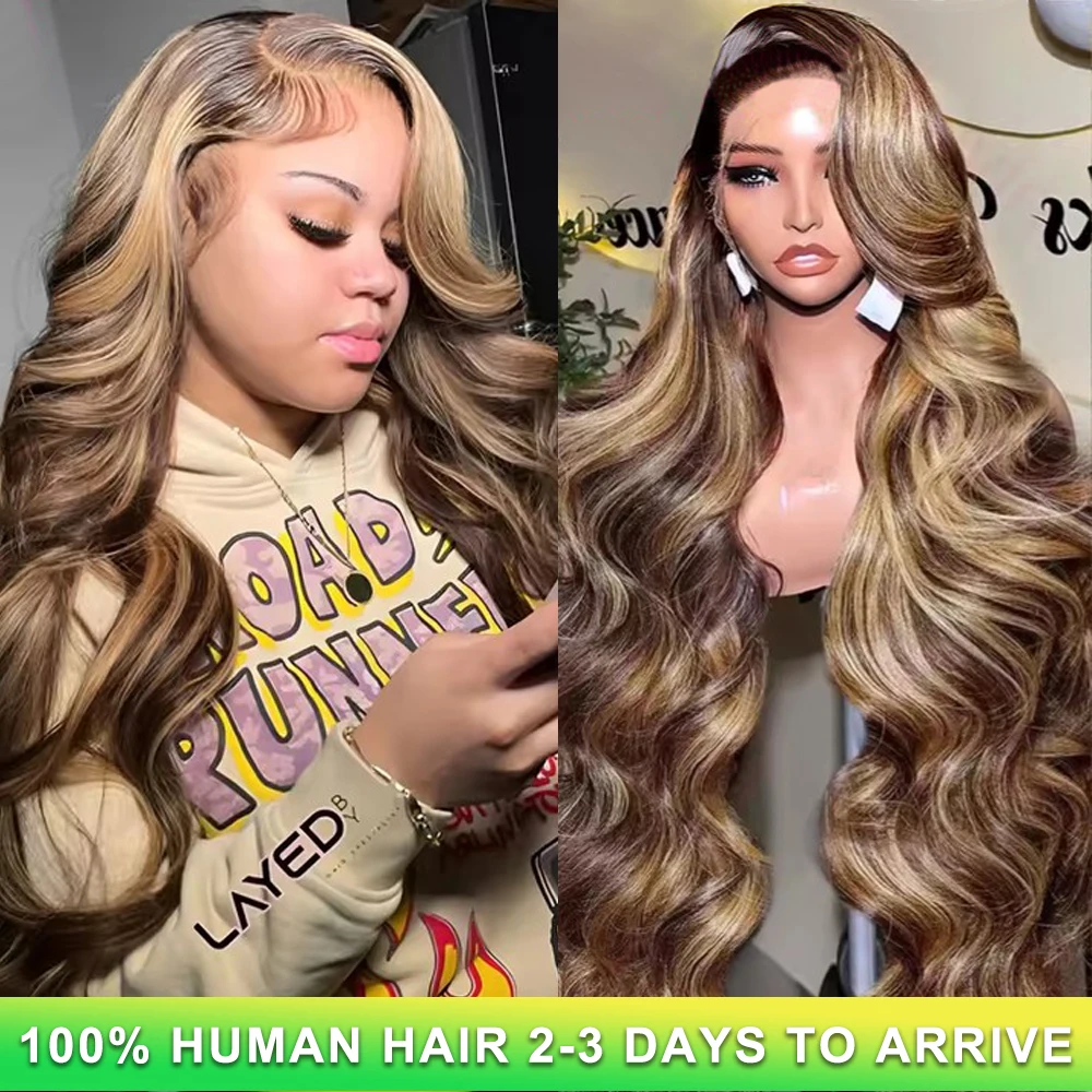 

Highlight 13x6 Lace Frontal Wig Human Hair 30 40 Inch Highlight Body Wave Human Hair Wigs 4/27 Honey Blonde Human Hair Wig