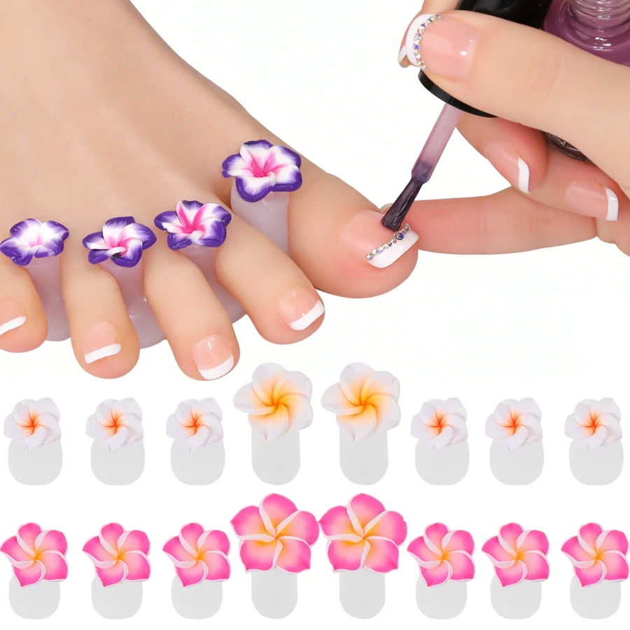 Conjunto de 8 Peças de Separadores de Dedos em Silicone Macio com Design Floral para Pedicure, Ferramenta Flexível para Separação de Dedos dos Pés