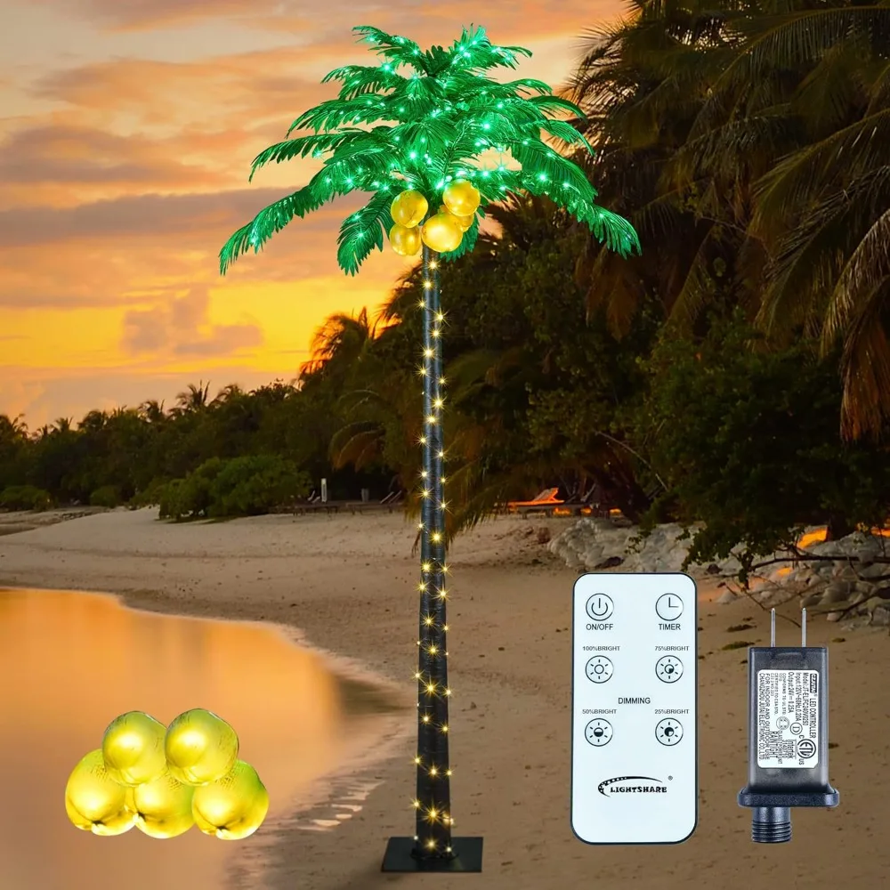 

Lighted Upgraded 8FT Gorgeous Artificial Lighted Palm Tree, 256 LED Lights, Decoration for Home,Party，Outside Patio Freight free