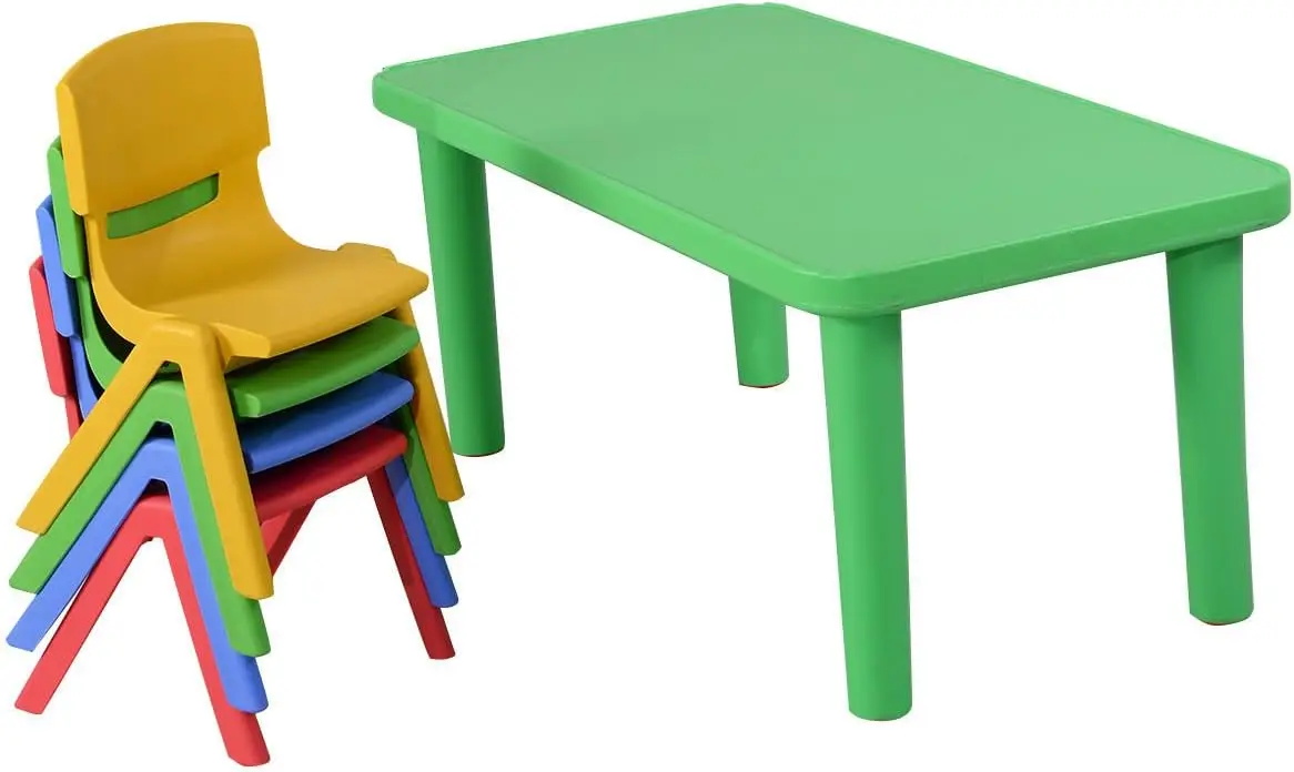 Kids Table and Chair Set, Plastic Learn and Play Activity Set, Colorful Stackable Chairs, Portable Table for School Home Play Ro