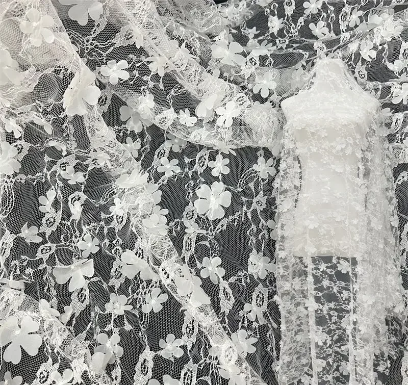 Lace Laser 3D embroidery fabric embroidered 3D mesh fabric lace and flower
