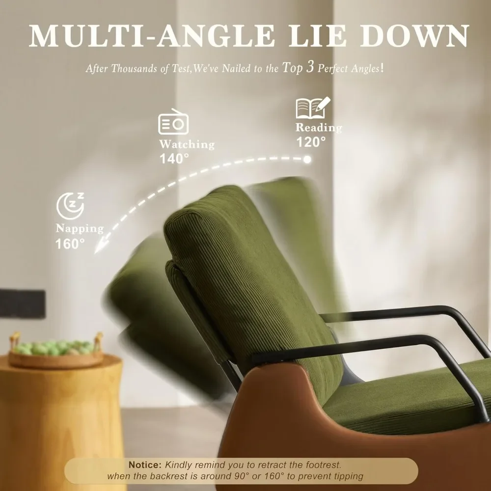 Nursery Rocking Chair with Adjustable Backrest & Footrest, Soft Fabric Upholstered Small Glider Rocker, Modern Living Room Armc