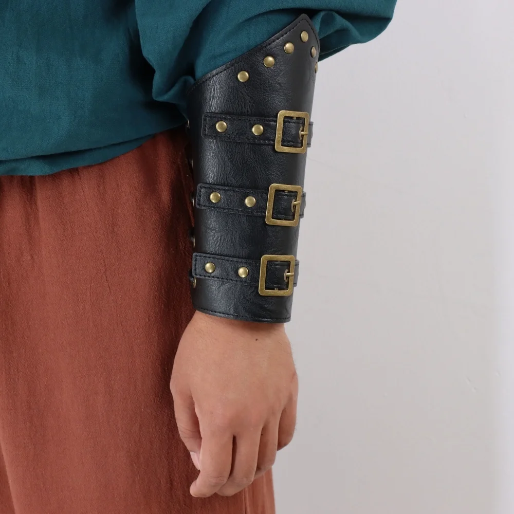 Medieval Belt Viking Knight Cosplay Rivet Bracelet PU Leather Material Outdoor Knight Riding Dress Cosplay Belt Set