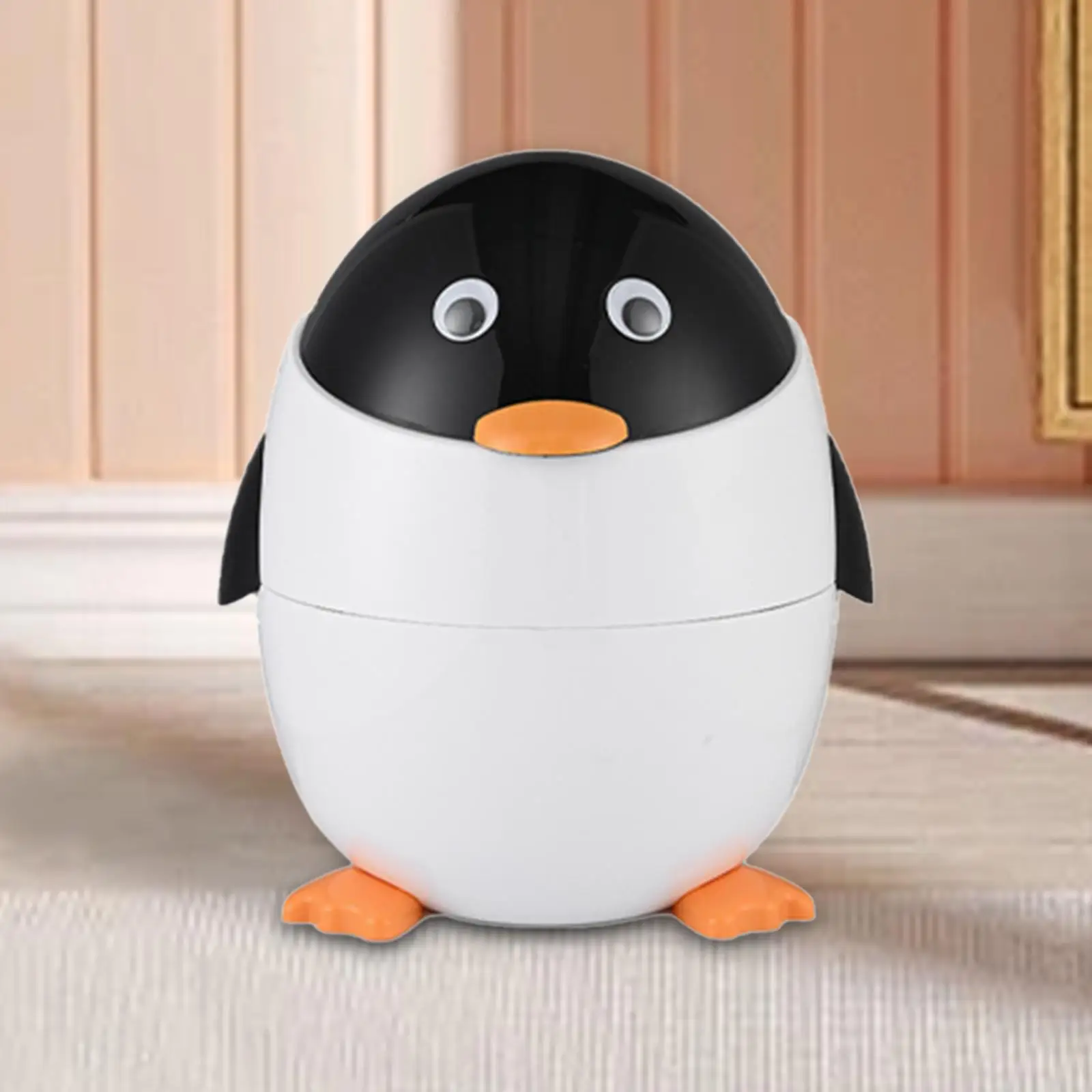 Trash Can Flip Lid Cartoon Penguin Removable Inner Waste Bin Wastebasket Trash