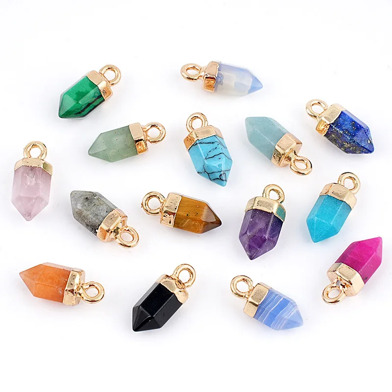 1piece Faceted Bullet Hexagonal Column Natural Stone Pendant Crystal Gemstone Charms for Necklace Earrings Making